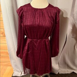 Nine West Burgundy Long Sleeve Dress